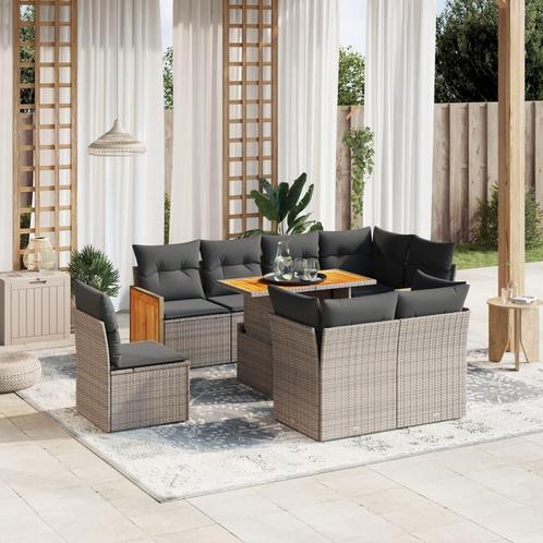 vidaXL 9-delige Loungeset met kussens poly rattan grijs, Tuin en Terras, Tuinsets en Loungesets, Loungeset, Nieuw, Rotan, Verzenden