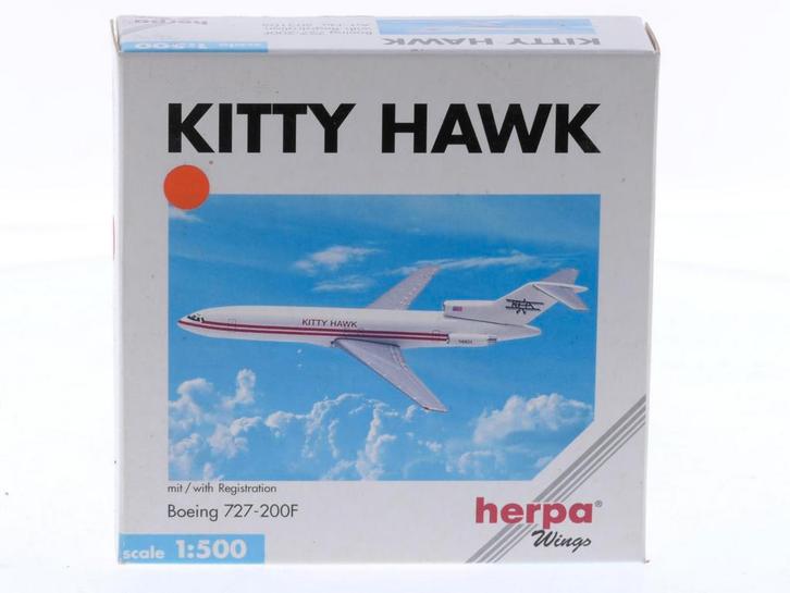 Schaal 1:500 Herpa 503105 Boeing 727-200F Kitty Hawk Reg...., Hobby en Vrije tijd, Modelbouw | Vliegtuigen en Helikopters, Zo goed als nieuw