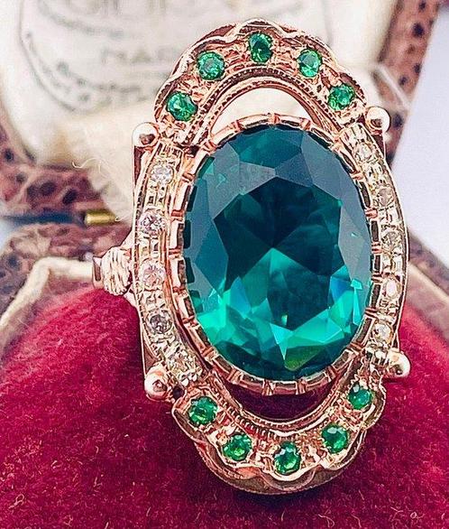 Zonder Minimumprijs - Ring - 9 kt. Roségoud, Zilver Smaragd, Sieraden, Tassen en Uiterlijk, Ringen