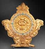 Goudkleurige koperen rituele plaat met kwik - Nepal - 20e