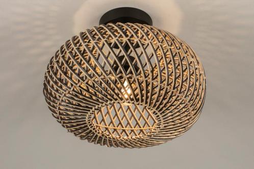 Rietveld Plafondlampen - Zwart, Naturel - Metaal, Hout, Rota, Huis en Inrichting, Lampen | Plafondlampen, Verzenden