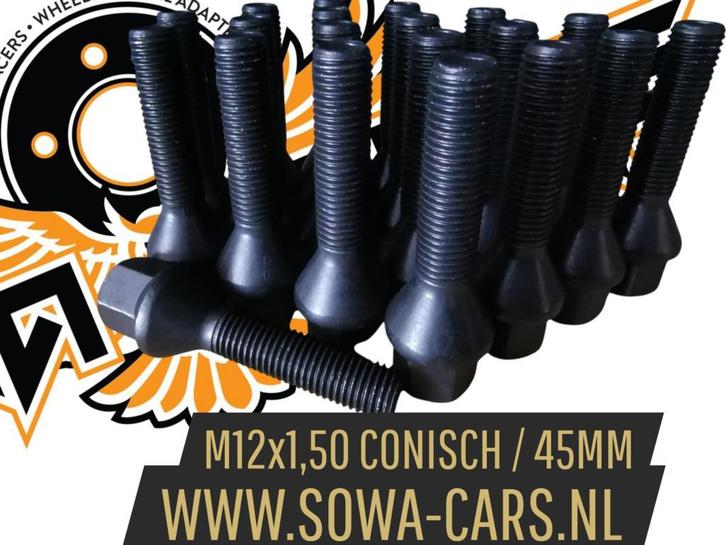 ZWARTE Wielbouten M12x1,50 Conisch 45mm ( M12 x 1,50 ), Auto diversen, Tuning en Styling, Ophalen of Verzenden