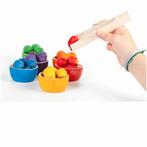 Grapat - 6 houten bakjes, 36 eikeltjes en pincet, Nieuw