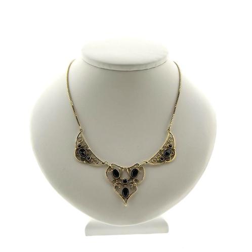 Antiek gouden collier met granaat stenen | 46 cm (vintage), Sieraden, Tassen en Uiterlijk, Kettingen, Overige kleuren, Gebruikt