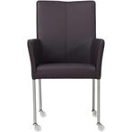 Leren eetkamerstoel Comfort met wieltjes en armleuning -, Huis en Inrichting, Stoelen, Leren eetkamerstoel Comfort met wieltjes en armleuning - Toledo Merlin (donkerpaars) - Poten staal rond RVS past perfect in uw interieur als u woonstijl: Modern is.
