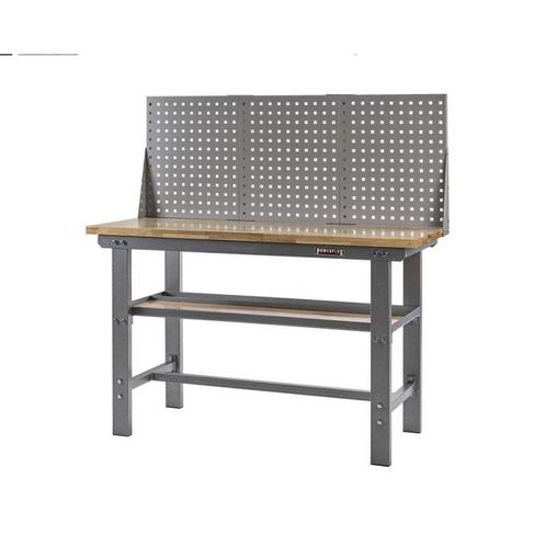 Werkbank grijs 150 cm met hardhouten blad + gereedschapsbord, Doe-het-zelf en Verbouw, Werkbanken, Ophalen of Verzenden