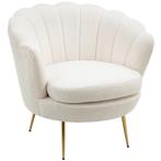 Relaxfauteuil - Schelpvormige luxe - Gouden poten - Wit, Huis en Inrichting, Fauteuils, Ophalen of Verzenden, Nieuw, Stof, Modern