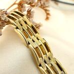 Gouden fantasie/tank schakel armband | 17,5 cm, Sieraden, Tassen en Uiterlijk, Armbanden, Ophalen of Verzenden, Gebruikt, Overige kleuren