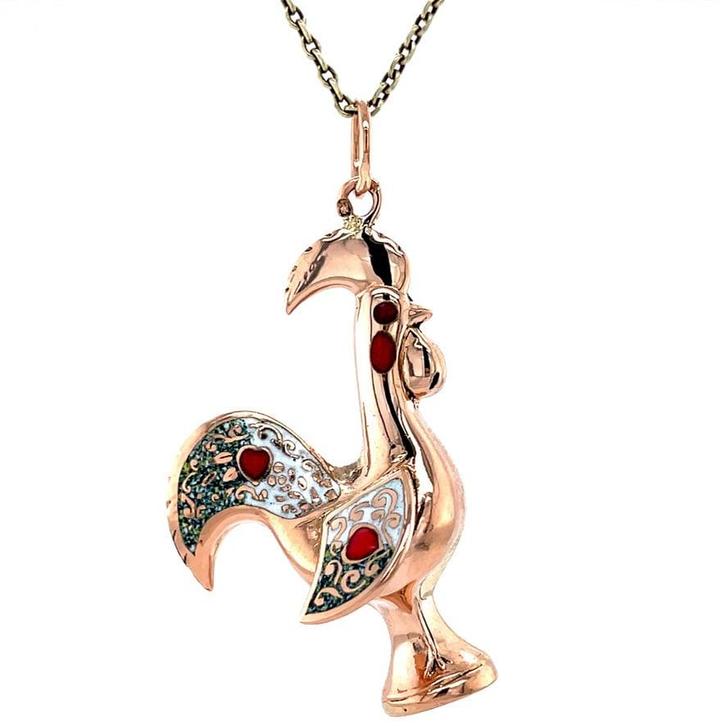 Roségouden vintage haan hanger met emaille 18 krt, Sieraden, Tassen en Uiterlijk, Kettinghangers, Nieuw, Ophalen of Verzenden