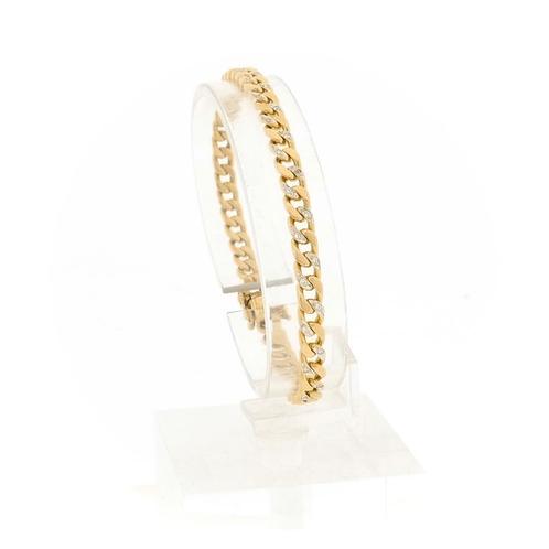 Gouden platte gourmetschakel armband met diamant; 0,27 ct..., Sieraden, Tassen en Uiterlijk, Armbanden, Overige kleuren, Gebruikt