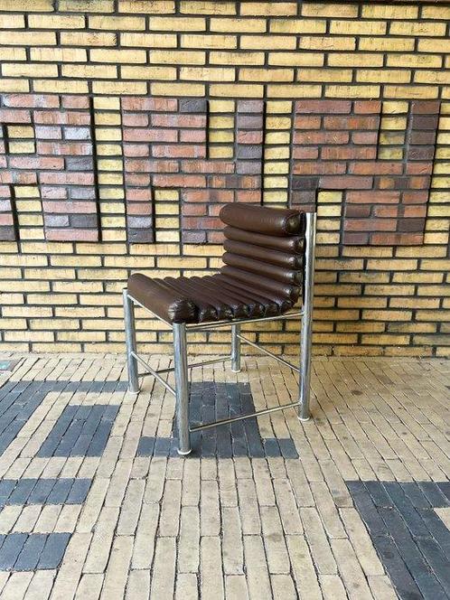 Fauteuil - Leder, Metaal - Stoel met chroom buisframe en, Antiek en Kunst, Kunst | Designobjecten