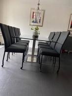 Set van 8 leren eetkamerstoelen met wieltjes en hoge rug - z, Overige kleuren, Nieuw, Leer, Ophalen of Verzenden