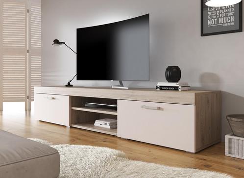 TV-Meubel Slim creme licht eiken 200 cm TVKast, Huis en Inrichting, Kasten | Televisiemeubels, 200 cm of meer, 25 tot 50 cm, Nieuw