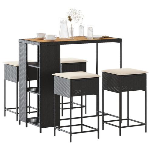 vidaXL 5-delige Tuinbarset met kussens poly rattan zwart, Tuin en Terras, Tuinsets en Loungesets, Nieuw, 4 zitplaatsen, Rotan