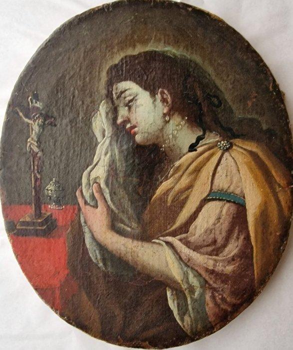 Italiaanse school (XIX) - Santa in adorazione del Crocifisso, Antiek en Kunst, Kunst | Schilderijen | Klassiek