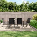 vidaXL 7-delige Tuinset textileen en staal zwart, Verzenden, 6 zitplaatsen, Nieuw, Rvs