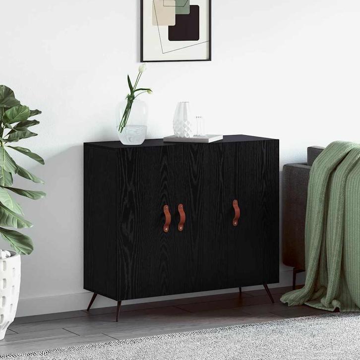 vidaXL Dressoir Zwart 90 x 34 x 80 cm Bewerkt hout, Huis en Inrichting, Kasten | Dressoirs, Nieuw, Minder dan 50 cm, Overige houtsoorten