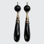 Oorbellen - 18 karaat Geel goud Onyx, Nieuw