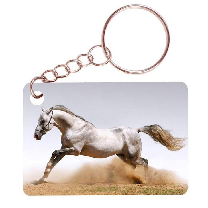 Sleutelhanger 6x4cm - Paard Wit Schimmel Arabier in Galop NI, Verzamelen, Sleutelhangers, Nieuw, Ophalen of Verzenden