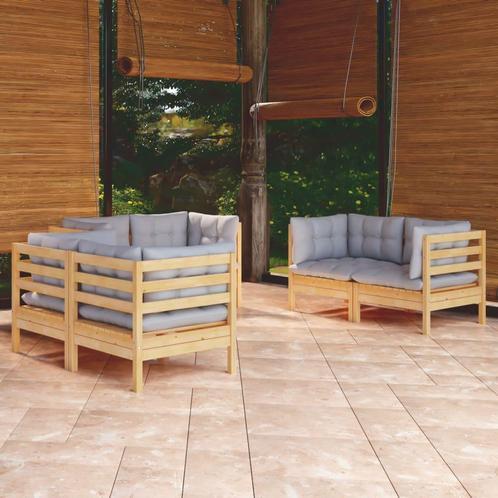 vidaXL 6-delige Loungeset met grijze kussens grenenhout, Tuin en Terras, Tuinsets en Loungesets, Loungeset, Nieuw, Verzenden