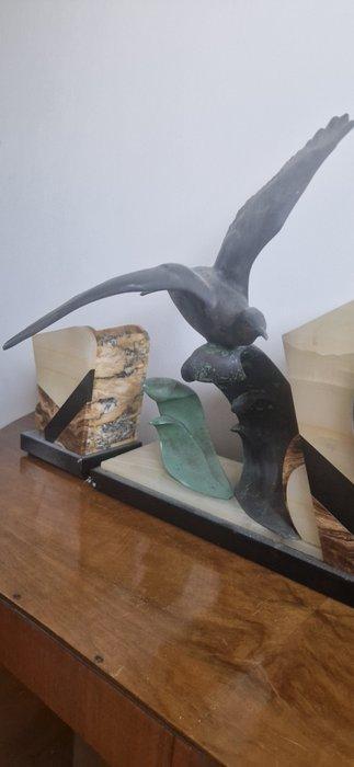 Klok en garnituur set (3) - Onyx, Messing - 1930-1940, Antiek en Kunst, Antiek | Klokken