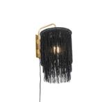 Oosterse wandlamp goud zwarte kap met franjes - Franxa, Nieuw, Overige materialen, Oosters