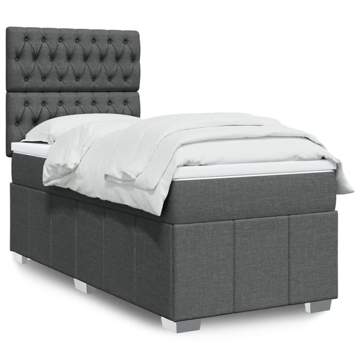 vidaXL Boxspring met matras stof donkergrijs 80x200 cm, Huis en Inrichting, Slaapkamer | Bedden, 80 cm, 200 cm, Grijs, Eenpersoons