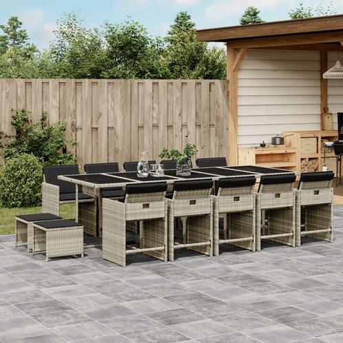 vidaXL 15-delige Tuinset met kussens poly rattan lichtgrijs, Tuin en Terras, Tuinsets en Loungesets, Tuinset, Nieuw, 4 zitplaatsen