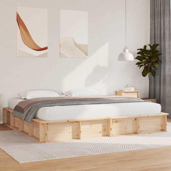 vidaXL Bedframe met opslag Massief grenenhout 210 x 118 x 30, Huis en Inrichting, Slaapkamer | Bedden, Bruin, Nieuw, Hout, Verzenden