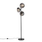 Art Deco vloerlamp zwart met smoke glas 3-lichts - Ayesha, Huis en Inrichting, Lampen | Vloerlampen, Nieuw, Glas, Art Deco, 100 tot 150 cm