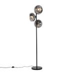 Art Deco vloerlamp zwart met smoke glas 3-lichts - Ayesha, Nieuw, Glas, 100 tot 150 cm, Art Deco