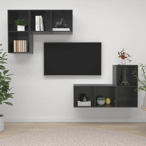 vidaXL Tv-wandmeubelen 4 st spaanplaat hoogglans grijs, Huis en Inrichting, Kasten | Televisiemeubels, 25 tot 50 cm, Nieuw, Overige houtsoorten