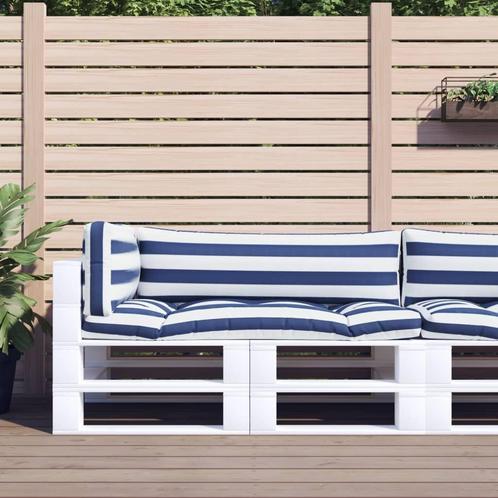 vidaXL Palletkussens 3 st gestreept oxford stof wit en blauw, Huis en Inrichting, Woonaccessoires | Kussens, Blauw, Nieuw, Verzenden