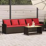 vidaXL Tuinbank 5-zits met kussens poly rattan bruin, Tuin en Terras, Verzenden, Nieuw, Rotan, 5 zitplaatsen