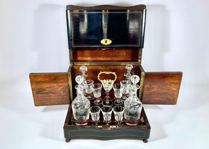 Drankservies - Hout, Glas - Antieke drankenkist, Antiek en Kunst, Antiek | Glas en Kristal