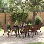vidaXL Tuin Eetset 7 pcs Bruin Textilene en staal, Verzenden, Nieuw, Textileen