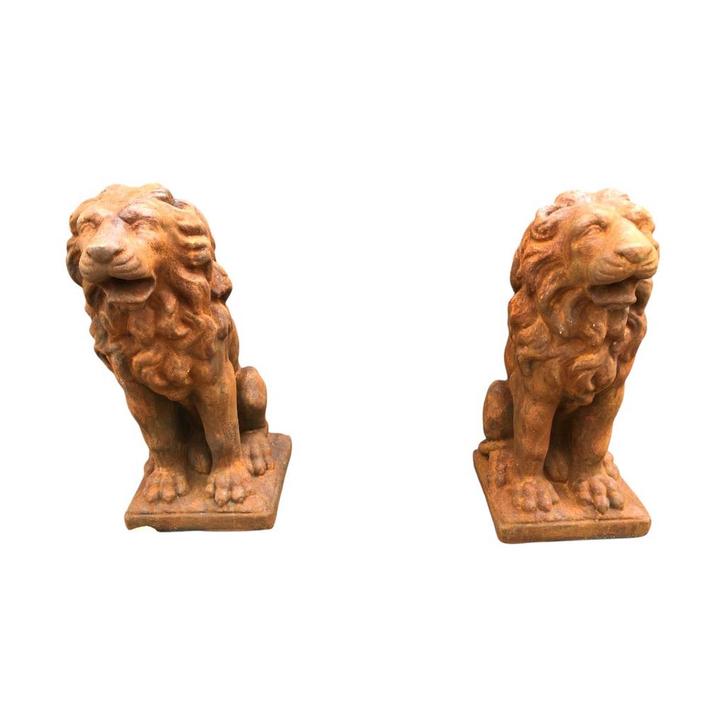 Zittende leeuwen - 50 cm - stenen beeld - set van 2 - oxide, Tuin en Terras, Tuinbeelden, Ophalen of Verzenden