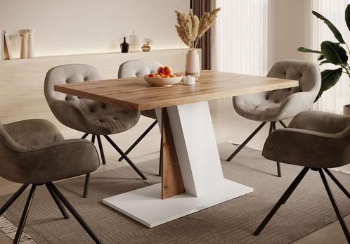 Meubella Eetkamertafel Brand Eiken wit 140 cm 4 - 6 personen, Huis en Inrichting, Tafels | Eettafels, 100 tot 150 cm, Nieuw, 50 tot 100 cm