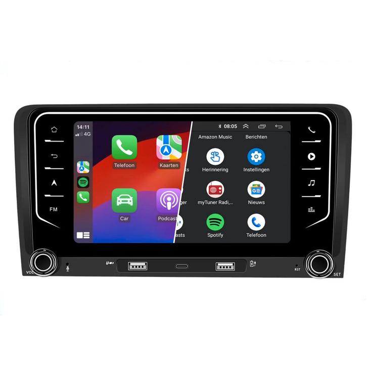 Audi A3 CarPlay Autoradio Android 13 2GB + 64GB 2004 t/m, Auto diversen, Autoradio's, Ophalen of Verzenden
