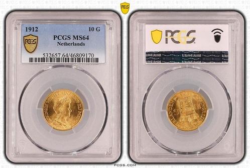 Gouden Wilhelmina 10 gulden 1912 MS64 gecertificeerd PCGS, Postzegels en Munten, Munten | Nederland, Losse munt, 10 gulden, Koningin Wilhelmina