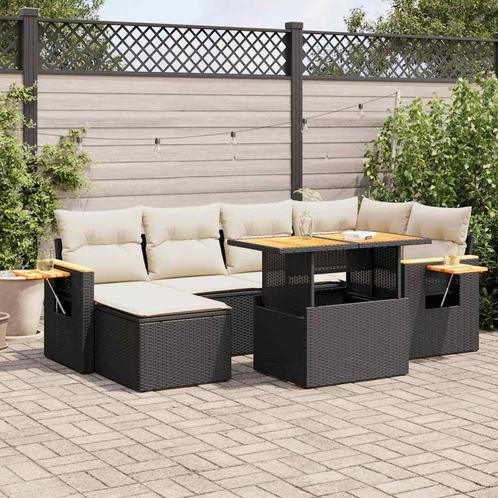 vidaXL 7-delige Loungeset met kussens poly rattan acacia, Tuin en Terras, Tuinsets en Loungesets, Loungeset, Nieuw, Verzenden