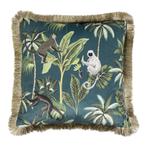 kussen fluweel jungle aap petrol gouden franjes 45x45cm*, Huis en Inrichting, Woonaccessoires | Overige, Verzenden, Nieuw