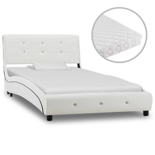 vidaXL Bed met matras kunstleer wit 90x200 cm, Huis en Inrichting, Slaapkamer | Bedden, 90 cm, 200 cm, Wit, Eenpersoons, Nieuw