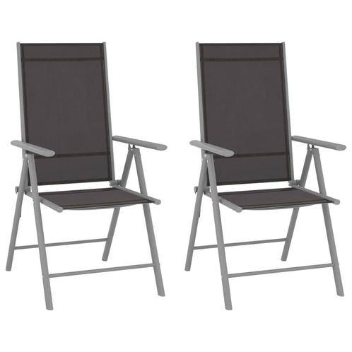 vidaXL Tuinstoelen 2 st inklapbaar textileen zwart, Tuin en Terras, Tuinstoelen, Nieuw, Aluminium, Verzenden