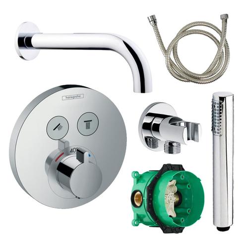Badkraanset Hansgrohe Select Rond met Handdouche Chroom, Doe-het-zelf en Verbouw, Sanitair, Kraan, Nieuw, Chroom, Ophalen of Verzenden