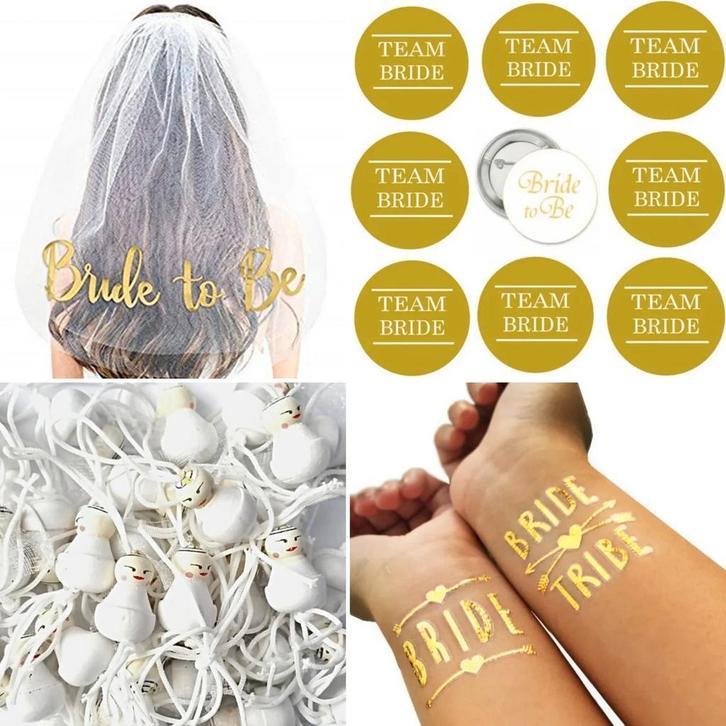 Vrijgezellenfeest set wit met goud 28-delig, Kleding | Dames, Trouwkleding en Trouwaccessoires, Wit, Nieuw, Accessoires, Verzenden