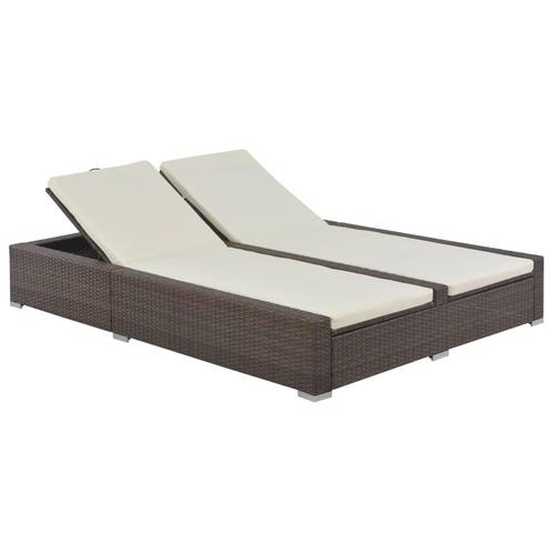 vidaXL Ligbed tweepersoons poly rattan bruin, Tuin en Terras, Ligbedden, Nieuw, Verzenden