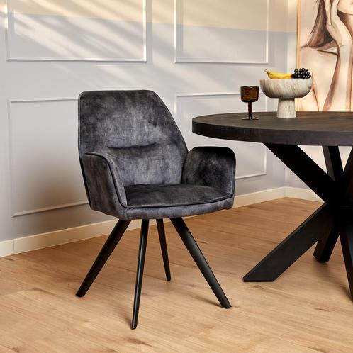 Eetkamerstoel Nova | Antraciet | Met armleuning, Huis en Inrichting, Stoelen, Nieuw, Ophalen of Verzenden