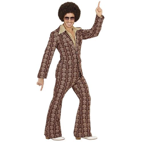 Disco 70S Kostuum Bruin Heren Oldschool, Kleding | Heren, Carnavalskleding en Feestkleding, Nieuw, Verzenden
