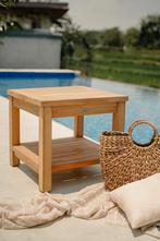 Teakea - Teakhouten Tuin Bijzettafel met Onderblad -, Minder dan 50 cm, 100 tot 150 cm, Verzenden, Nieuw
